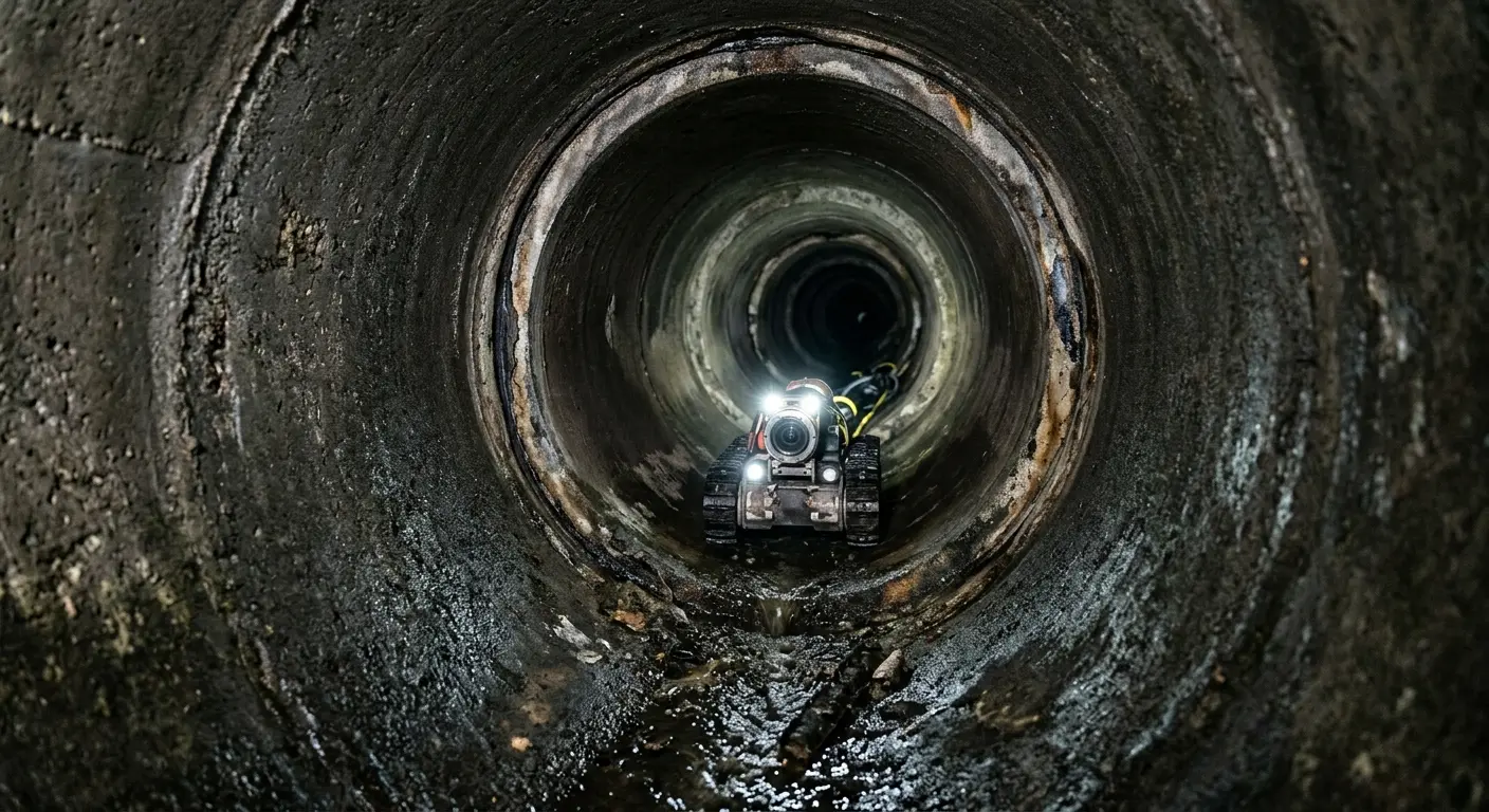 Robotic sewer camera inspecting pipe interior for Sewer Line Cleaning in Asbury Lake